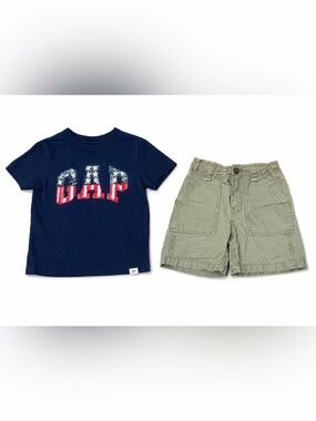GAP Boys 2T Patriotic Logo Tee & Khaki Shorts Outfit Bundle